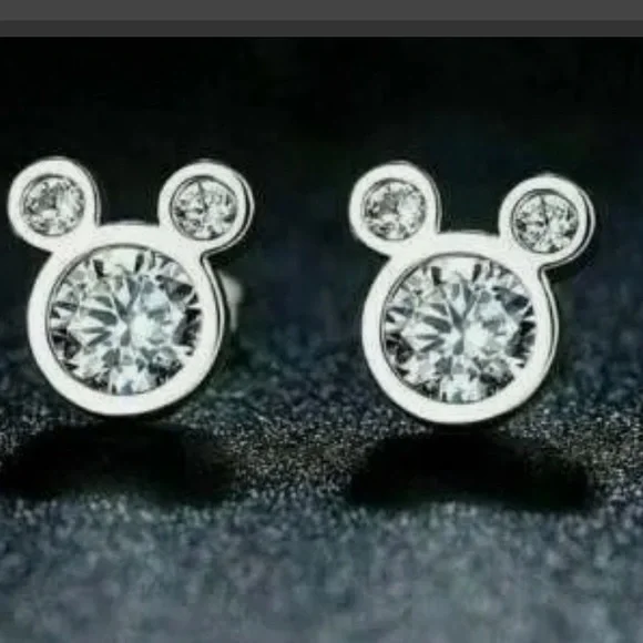New Mickey Mouse Sterling Silver Cubic Zirconia Earrings Ballerina Sparkling - Picture 6 of 7